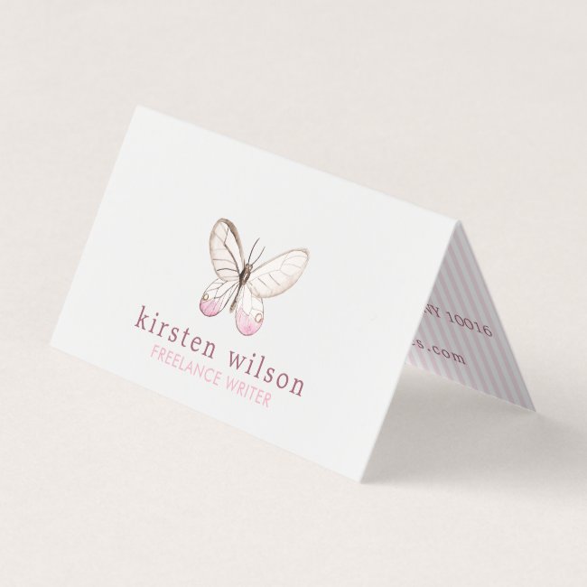 Blush Stripes & Butterfly Folded Business Card