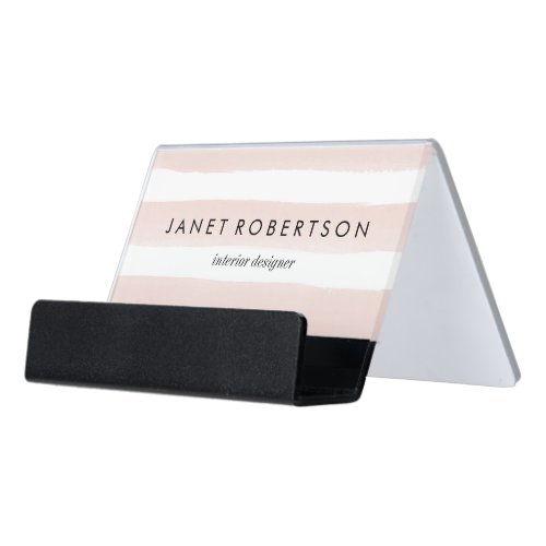 Blush Stripes Desk Business Card Holder