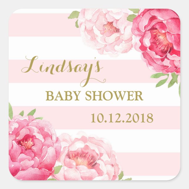 Blush Stripes Pink Floral Baby Shower Favor Tags (Front)