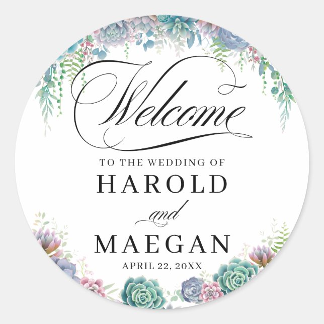 Blush Succulent  Wedding Classic Round Sticker (Front)