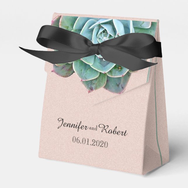 Blush Succulent Wedding Favor Box (Front Side)