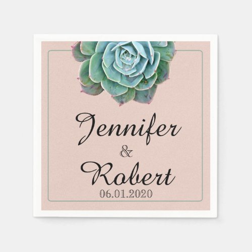 Blush Succulent Wedding Napkin