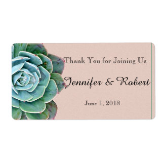 Blush Succulent Wedding Water Bottle Label