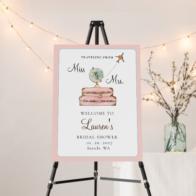 Blush Suitcases Miss to Mrs Bridal Shower welcome Foam Board (In Situ (Stand))