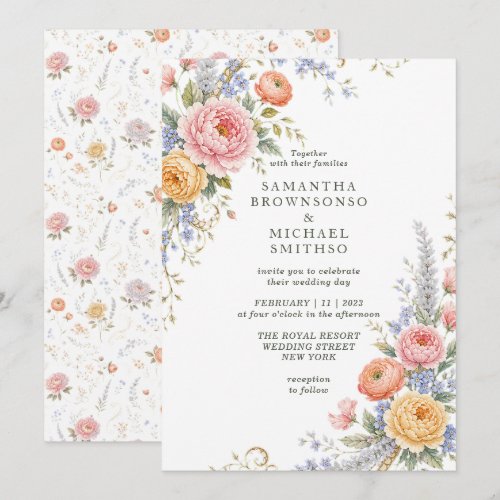 Blush Summer Floral Classic Wedding Invitation