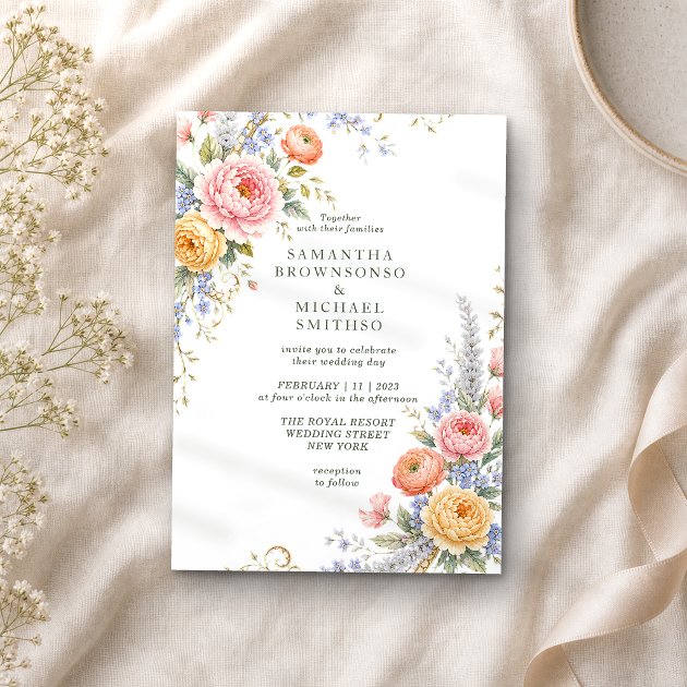 Blush Summer Floral Classic Wedding Invitation