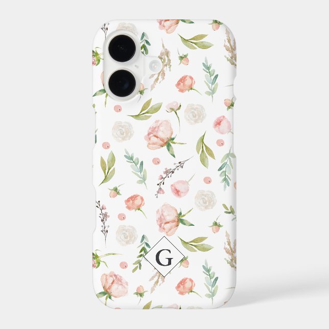 Blush Summer Floral Pattern | Monogram Iphone Case (Back)
