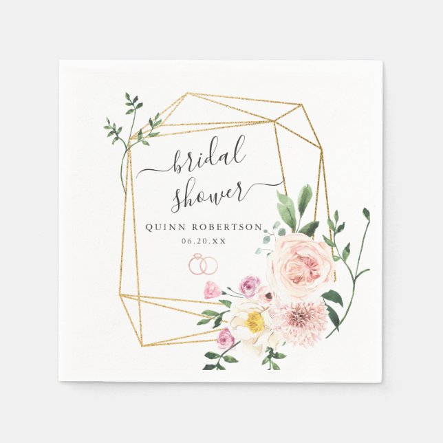 Blush Summer Florals Bridal Shower Personalized Napkins (Front)