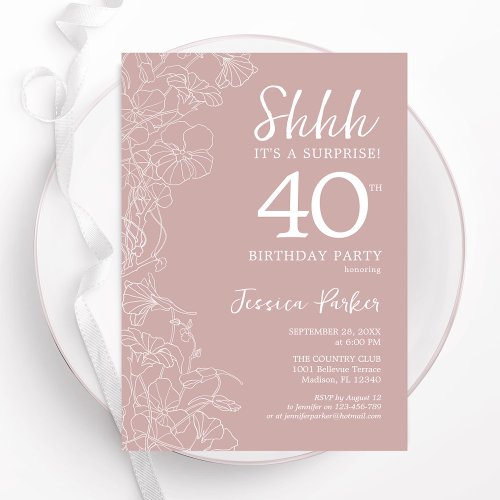 Blush Surprise 40th Birthday Invitation