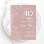 Blush Surprise 40th Birthday Party Invitation<br><div class="desc">Blush pink and white floral surprise 40th birthday party invitation. Elegant modern design featuring botanical accents and typography script font. Simple floral invite card perfect for a stylish female surprise bday celebration. Can be customized to any age. Printed Zazzle invitations or instant download digital printable template.</div>