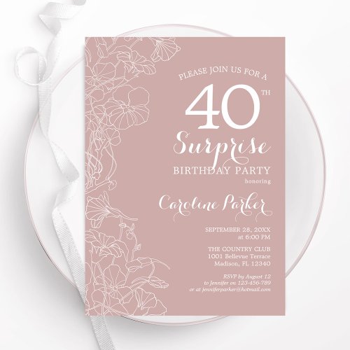 Blush Surprise 40th Birthday Party Invitation