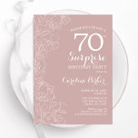 Blush Surprise 70th Birthday Party Invitation<br><div class="desc">Blush pink and white floral surprise 70th birthday party invitation. Elegant modern design featuring botanical accents and typography script font. Simple floral invite card perfect for a stylish female surprise bday celebration. Can be customized to any age. Printed Zazzle invitations or instant download digital printable template.</div>