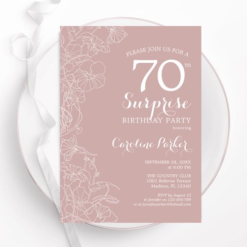 Blush Surprise 70th Birthday Party Invitation