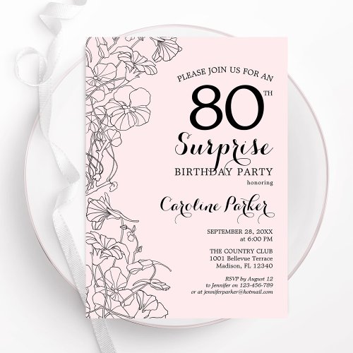 Blush Surprise 80th Birthday Party Invitation
