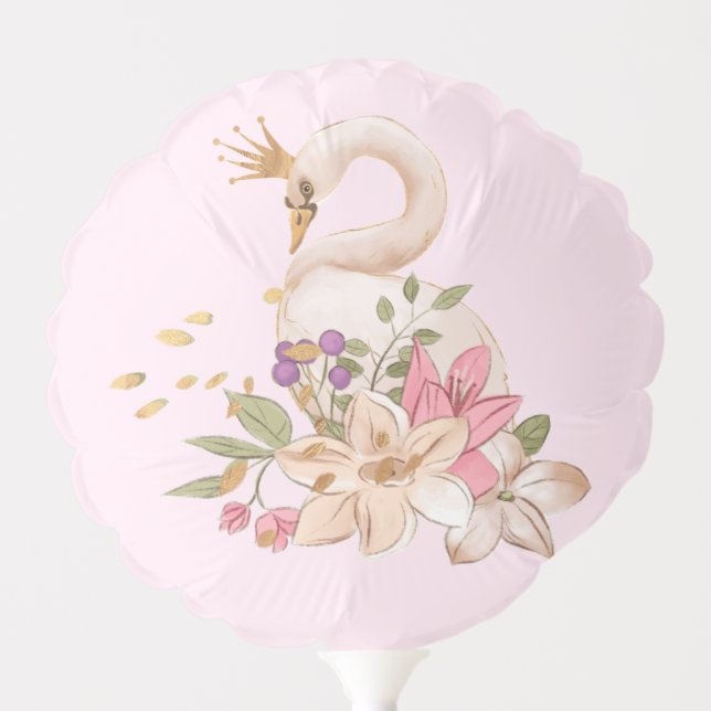 Blush Swan Princess Birthday Floral Baby Shower Balloon (Front)