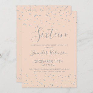 Blush Sweet 16 Birthday Party Silver Foil Dots Invitation