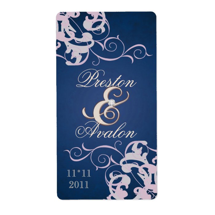 Blush Swirl Rose Gold Jeweled Blue Wine Label