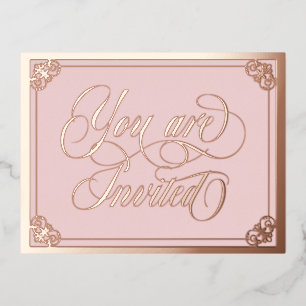 Blush Swirly Ornate You Are Invited Wedding Foil Invitation Postcard