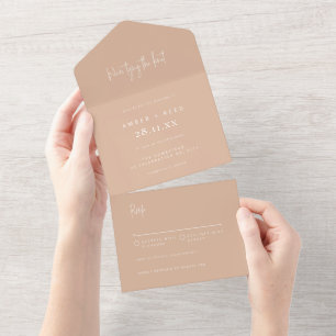 Blush Tan Elegant Minimalist Tear Off Wedding All In One Invitation