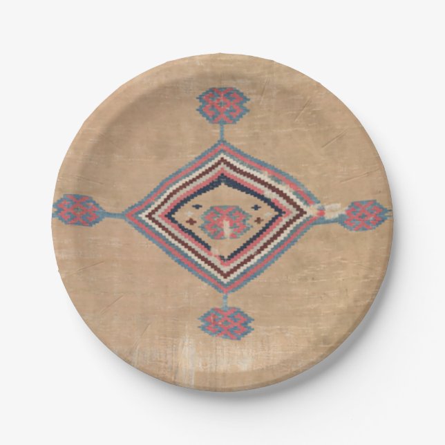 Blush Tan Pink Medallion Baby Blue Cowboy  Paper Plates (Front)
