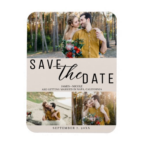 Blush Tan Save the Date Wedding 3 Photos Magnet