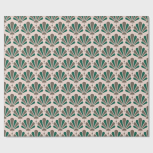 Blush, Taupe and Emerald Art Deco Teardrop Fan Wrapping Paper