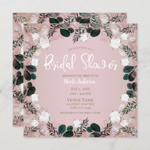 Blush Taupe Cotton Floral Greenery Bridal Shower Invitation