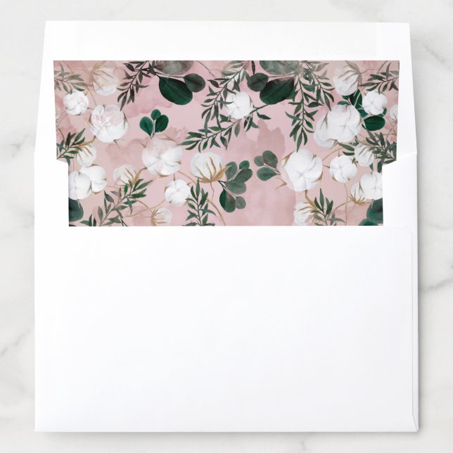 Blush Taupe Cotton Floral Greenery Rustic Wedding Envelope Liner (In Envelope)