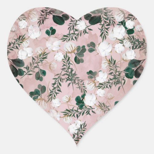 Blush Taupe Cotton Floral Greenery Rustic Wedding Heart Sticker