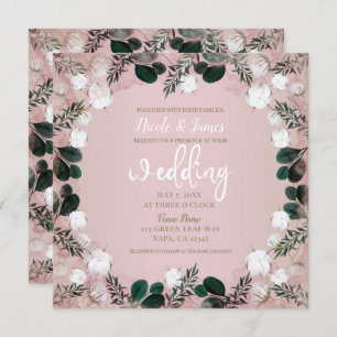 Blush Taupe Cotton Floral Greenery Rustic Wedding Invitation