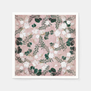 Blush Taupe Cotton Floral Greenery Rustic Wedding Napkins