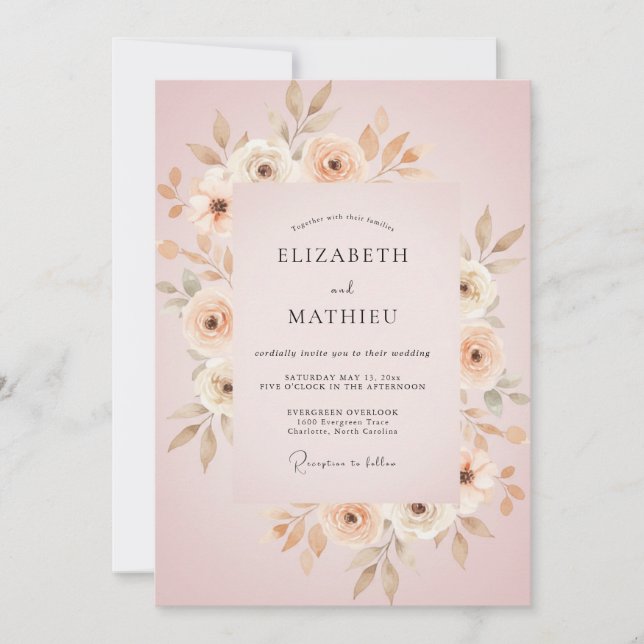 Blush Taupe Leaf Wedding Invitation (Front)