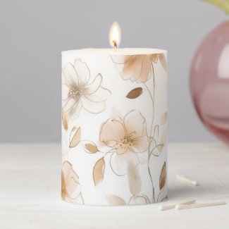 Blush & Taupe Modern Art Floral Pillar Candle