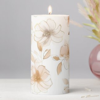 Blush & Taupe Modern Art Floral Pillar Candle