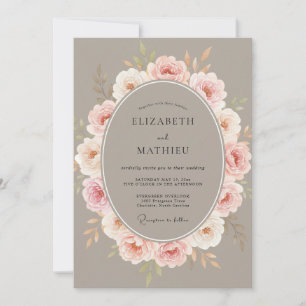 Blush Taupe Wreath Wedding Invitation