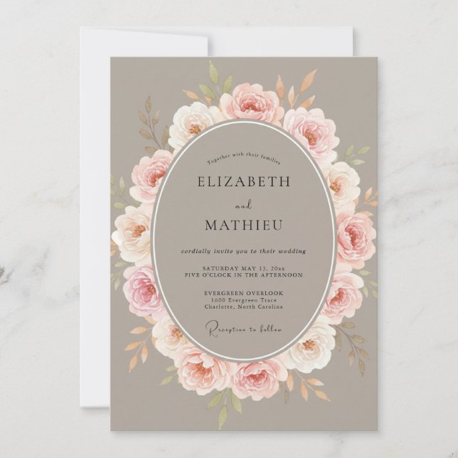 Blush Taupe Wreath Wedding Invitation (Front)