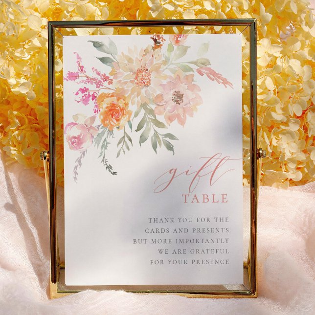 Blush Teal Floral Baby Shower Gift Table Sign (Creator Uploaded)