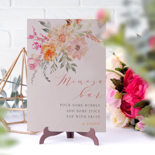 Blush Teal Floral Baby Shower Mimosa Bar Sign