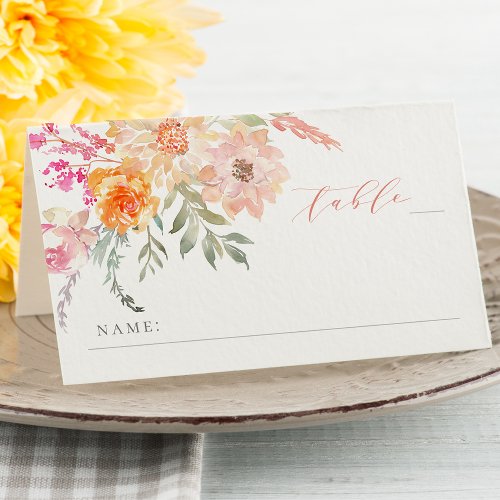 Blush  Teal Floral Baby Shower Seating Place Card
