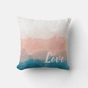Blush Teal Love Watercolor Throw Pillow
