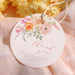 Blush & Teal Spring Floral Baby Shower Thank You Favor Tags