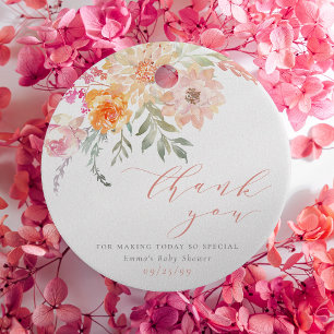 Blush & Teal Spring Floral Baby Shower Thank You Favor Tags
