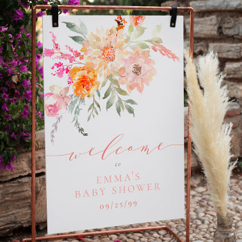 Blush Teal Spring Floral Baby Shower Welcome Sign by Cali_Graphics at Zazzle
