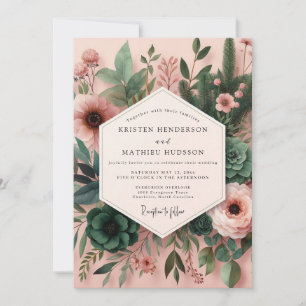 Blush & Teal Succulent Wedding Invitation