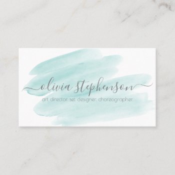Blush Teal Watercolor Swash Business Card by EleganceUnlimited at Zazzle