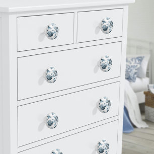 Blush Teal & White Botanical Floral Toile No.2 Ceramic Knob