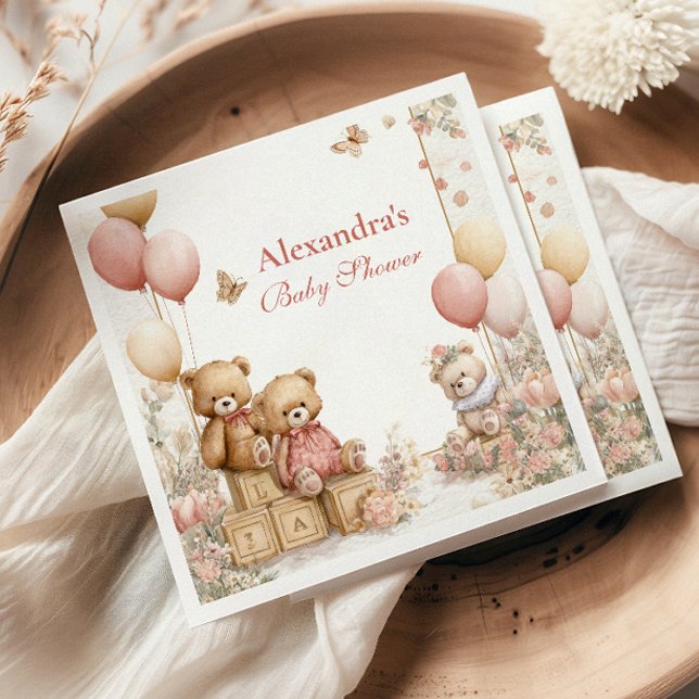 Blush Teddy Bear Baby Shower Napkins (Creator Uploaded)
