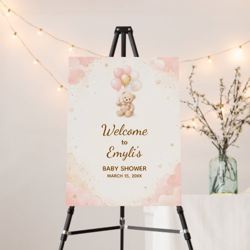 Blush Teddy Bear Baby Shower Welcome Sign