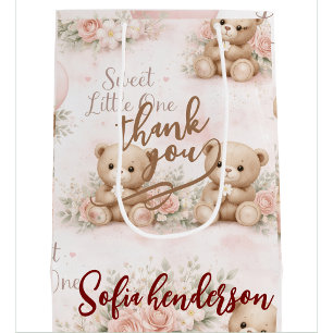 blush teddy bear Floral favor bag