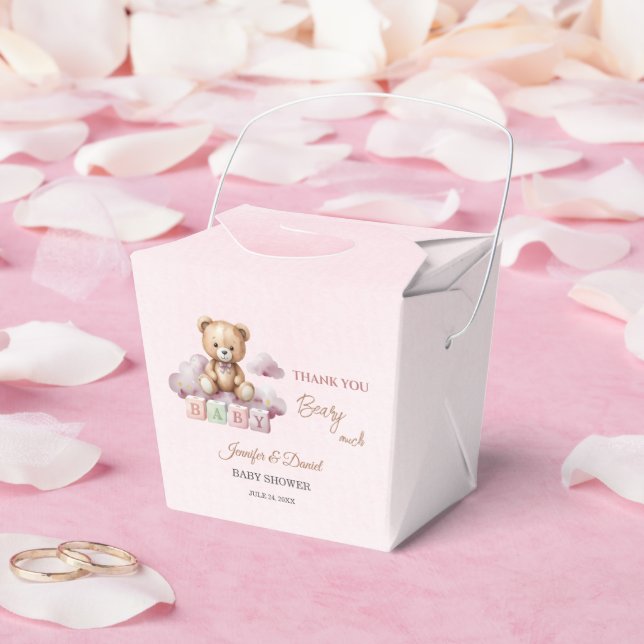 Blush Teddy Stars Pink Baby Girl Favor Boxes (Wedding)